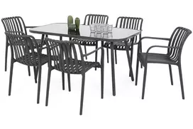 Lauko valgomojo komplektas Casablanca 145 cm Grey / Black + Lomi Grey 6+1