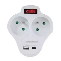 Esperanza ELK311W Elektros skirstytuvas 2 GN. USB-C USB-A ON. Balta