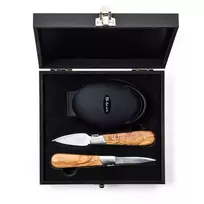 Austrių gliaudymo rinkinys Forged Oyster set Olive wood