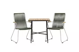 Holmbeck Cafetable Steel - Black / Rectangular 55*70*74 +Bois Diningchair Steel - Silver / Green Rope _2