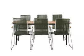 Holmbeck Diningtable Steel - Black / Rectangular 90*200*75 +Bois Diningchair Steel - Silver / Green Rope _6