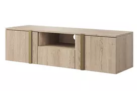 TV staliukas Verica 150 cm, su atvira lentyna, ąžuolas, auksinės rankenos