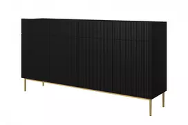 Komoda Nicole 200 cm, su 4 stalčiais juoda matinė, auksinės kojos