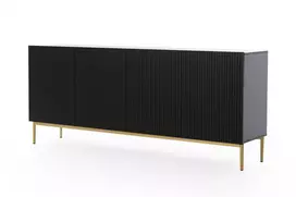 Komoda Nicole 200 cm, juoda matinė, auksinės kojelės