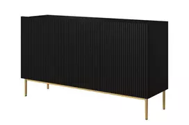 Komoda Nicole 150 cm, juoda matinė, auksinės kojelės
