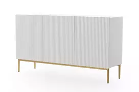 Komoda Nicole 150 cm, balta matinė auksinės kojos
