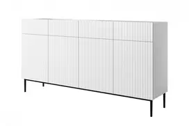 Komoda Nicole 200 cm, su 4 stalčiais balta matinė juodos kojos