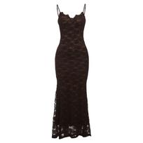 Spring New Women's French Retro Temperament V-neck Lace Backless Hollow Suspender Dress S tamsiai ruda spalva