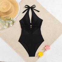 Women Black Spliced Mesh One Piece Swimsuits Bikini Suits Beachwear Bathing Suits S juoda