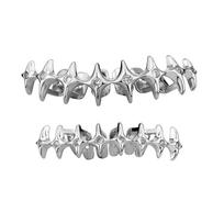 Šaunus Hip Hop Stiliaus Burnos Grillz Žvaigždės Dizainas Viršutinis ir Apatinis Grillz Rinkinys Dantų Grillz Dantims Patogus Vario Pritaikymas sidabras