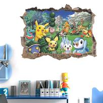 3D Animacinių filmukų Lipdukai „Sudužusi siena“ Vaikų Kambariui Pokemonų Sienos Lipdukai Vaikų Kambario Dekoracija Dažymo Fonas Sieninė Tapetai