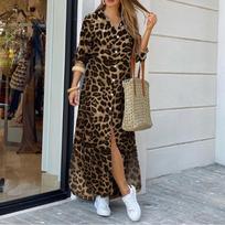 ZANZEA moteriška vasarinė leopardo rašto marškinėlių suknelė ilgomis rankovėmis S kava