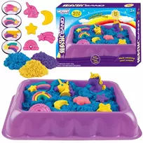 WOOPIE kinetinio smėlio 0,6 kg vienaragio rinkinys su formelėmis