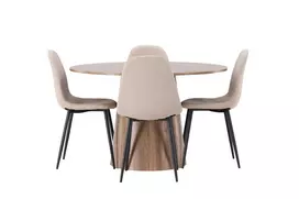 Valgomojo stalas Lanzo φ120 - Natūralus / Natūralus MDF + Valgomojo kėdė Polar - Juoda / Beige Boucle _4