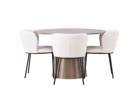 Lanzo Valgomojo stalas φ120 - Natūralus / Natūralus MDF + Valgomojo kėdė Edina - Juoda / Balta Boucle _4