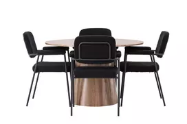 Valgomojo stalas Lanzo φ120 - Natūralus / Natūralus MDF + Vakar valgomojo kėdė - juoda / juoda Boucle _4