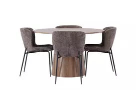Lanzo valgomojo stalas φ120 - Natūralus / Natūralus MDF + Modesto valgomojo kėdė - Pilka / Rūkyta juoda Boucle _4