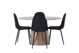 Lanzo valgomojo stalas φ120 - Natūralus / Natūralus MDF + Valgomojo kėdė Polar - Juodos kojos / Black Velvet _4