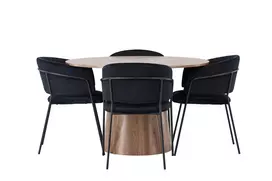 Lanzo valgomojo stalas φ120 - natūralus / natūralus MDF + Selma valgomojo kėdė - juodas / juodas aksomas _4