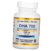 Dokozaheksaeno rūgštis, DHA 700 žuvų taukai, farmacinis laipsnis, California Gold Nutrition 30 kaps. (67427008) 30softgels