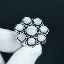 Vaivorykštės Mėnulio Akmens Rankų Darbo 925 Sterlingo Sidabro Žiedas - Bohemiško Stiliaus Papuošalas - Rankų Darbo Boho Papuošalas Moterims & Vyrams, Gimtadienio Dovana US 4 balta