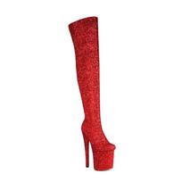 Sexy Women Over The Knee Boots Girls High Heel Pole Dance Shoes Triple Pleated Patent Leather Motorcycle Round Toe Zip Shoes Plus Size 34 raudona