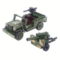 2 viename II pasaulinio karo karinis Amerikos džipas su minosvaidžio sviediniu, šarvuotas automobilis, armijos automobilis, statybinių blokų plytų modelis, figūrėlė, Moc žaislai berniukams, vaikams, dovana 2Pcs/Set