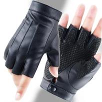Naujos puspirštės odinės pirštinės vyriškos su korio rašto delnu sportui, motociklizmui, lauko važiavimui, motociklininko pirštinės one size fits all juoda