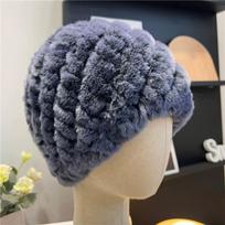 Real Rex Rabbit Fur Hat, Woven Cold-proof and Warm Wool Knitted Headgear, Women's Autumn and Winter Versatile One Size(55-60cm) gray
