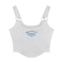 Small Camisole With Bra Pad Undershirt Female Senior Sense Letters Embroidery Thin Inner Slim Outer Wear Spicy Girl Desire Tops One Size balta