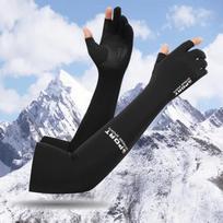 Two-finger sunscreen ice sleeves gloves for women, extended five-finger summer ice silk sleeves, bare finger arm covers, fishing and driving men average size black