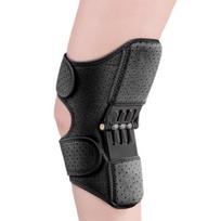 Kelio įtvaras su spyruokline atrama, reguliuojamais „drugelio sparnų“ dirželiais, kvėpuojantis kelio apsaugas, neslystantis kelio apsaugas sąnarių stabilumui, skausmo malšinimui juoda