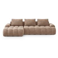 Šviesiai rudos spalvos iš velveto sulankstoma/su sandėliavimo vieta kampinė sofa (su kairiuoju kampu/su gultu) Linz – Cosmopolitan Design