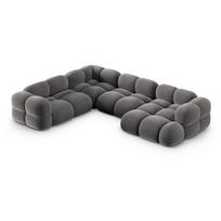 Pilkos spalvos iš velveto kampinė sofa (su kairiuoju kampu/„U“ formos) Loretto – Cosmopolitan Design