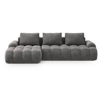 Pilkos spalvos iš velveto sulankstoma/su sandėliavimo vieta kampinė sofa (su kairiuoju kampu/su gultu) Linz – Cosmopolitan Design