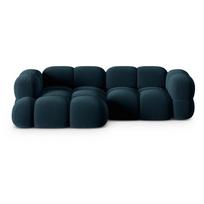 Tamsiai mėlynos spalvos iš velveto kampinė sofa (su kairiuoju kampu/su gultu) Loretto – Cosmopolitan Design