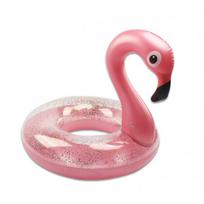 Pripučiamas guminis plaukimo ratas - flamingas, rožinis su blizgučiais