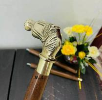 Rankų darbo rankena Viktorijos laikų arklio galva Vintažinė medinė lazda nauja