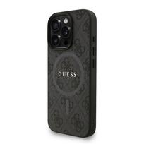 Guess PU Leather 4G Colored Ring Strap MagSafe dėklas skirtas Apple iPhone 16 Pro juodos spalvos