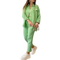 Summer 2 Piece Outfit for Women Oversized Button Down Long Sleeve Shirt M žalia