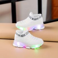 LED Light-Up Slip-Resistant Sneakers & - Breathable Fabric Walking Shoes with Cute Patterns EVA Sole & Button Battery Powered - Casual Shoes 21 balta