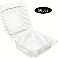 50 vnt. skaidrių plastikinių atlenkiamų išsinešimui indelių vienkartiniai atlenkiami maisto, tortų, pyragaičių, sausainių, salotų, makaronų indai su dangteliais desertui, tortams, pyragaičiams, sausainiams, salotoms, makaronams 50pcs