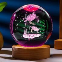 3D Vėžliuko Kristalinė Rutulio Naktinė Lempa 6cm Kristalinio Stiklo Rutulys su LED Mediniu Pagrindu Namų Dekoras dovana Moterims Draugėms Mergaitėms įvairiaspalvis