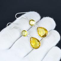 Gražūs citrino akmens auskarai, 925 svarų sterlingų sidabro auskaras, Rankų darbo boho sidabro papuošalai, Citrino kabantys auskarai, Dovana jai 7 Cm geltona