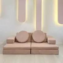 Dvivietė sofa-lova Hanah namų galvosūkis, rožinė, 140 x 46 x 70