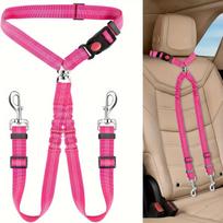 [Saugus šuns automobilio saugos diržas] Dvigubas šuns automobilio saugos diržas su reguliuojama sagtimi | Nailoninis elastingas bungee atšvaitinis galvos atramos diržas - Saugus 2.5*75cm rožinė raudona spalva