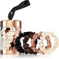 BrushArt Gift for You Slim satin scrunchie set plaukų gumytės Black & Cream