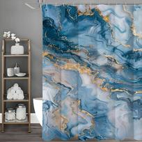 Mėlyna marmurinė „Flow Art“ dušo užuolaida, Dekoratyvinė vonios kambario dušo užuolaida, Vandeniui atspari dušo užuolaida su kabliukais 90*180cm gray
