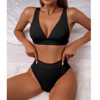 Seksualus aukštos juosmens bikini maudymosi kostiumas 2025 m. Naujas nepriklausoma stotis Prekyba per sieną Maudymosi kostiumai Atskira stotis Karštas išpardavimas Jausmingas bikini komplektas XL juoda