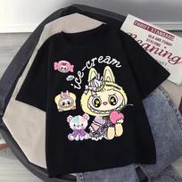 Labubu Originalūs vaikiški marškinėliai berniukui mergaitei Kawaii Anime raštas trumpomis rankovėmis vasariniai madingi kasdieniai marškinėliai viršus vaikiški Labubu drabužiai dovana 140